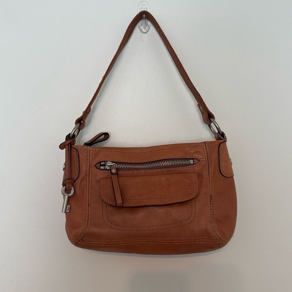 Fossil Brown Cognac Genuine Leather Satchel Shoulder Bag Handbag Women's